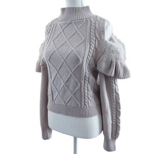 GRL Cold Shoulder Knit Top with Feathered Ruffles